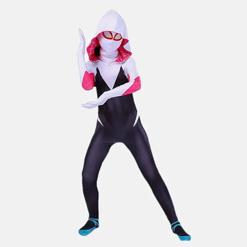 Girls Gwen Superhero Bodysuit Halloween Cosplay Masks Jumpsuit Kids Purple Cape Dress Up Kids Masks Dress Up Gift
