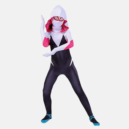 Girls Gwen Superhero Bodysuit Halloween Cosplay Masks Jumpsuit Kids Purple Cape Dress Up Kids Masks Dress Up Gift