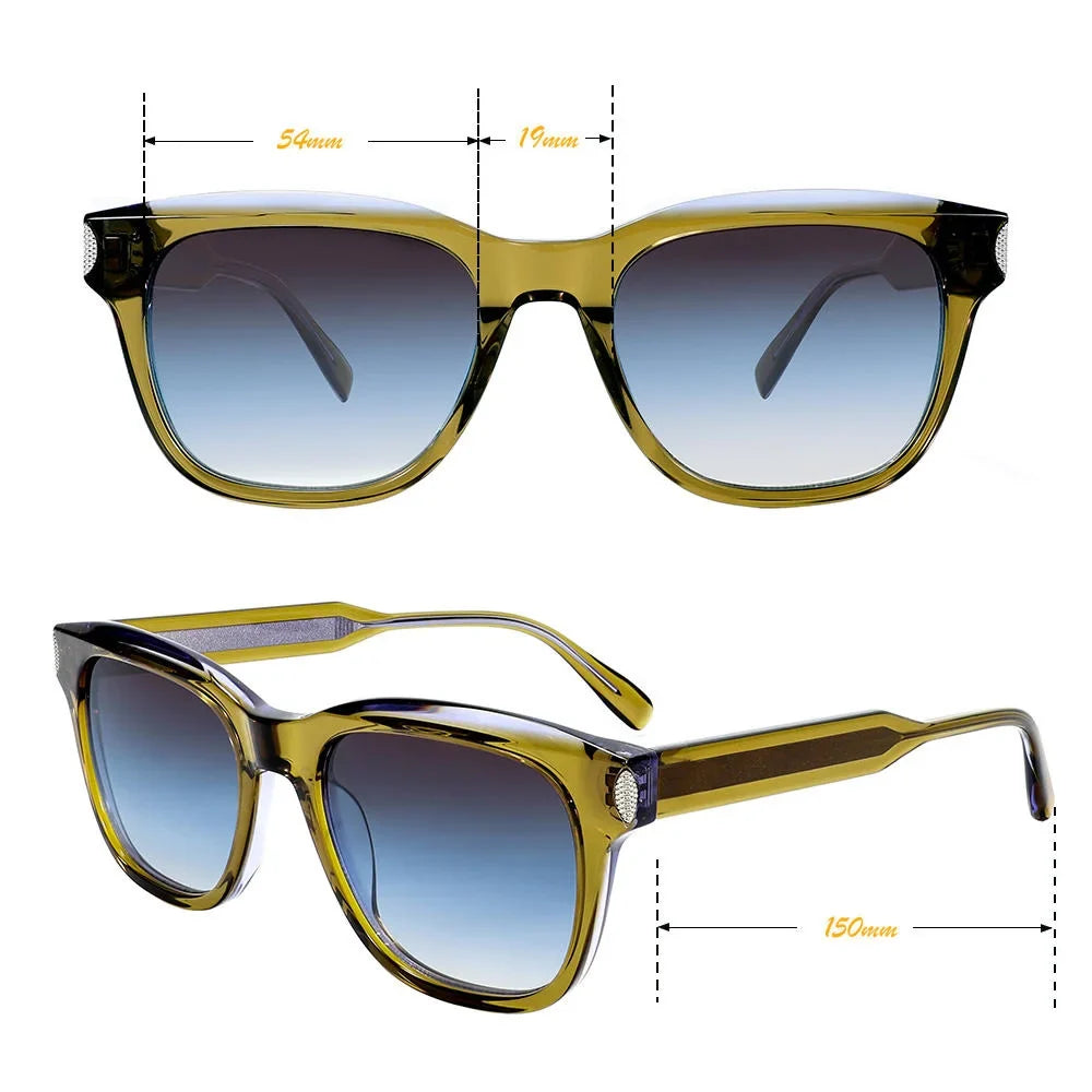 Olive Acetate Sunglasses Vintage Rivet Retro Sun Glasses UV400 Protection Unisex New Designer Eyewear Fashion