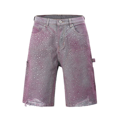 Full Rhinestone Print Washed Blue Baggy Jeans Mens and Women Ropa Hombre Streetwear Solid Casual Denim Trousers Loose Cargos