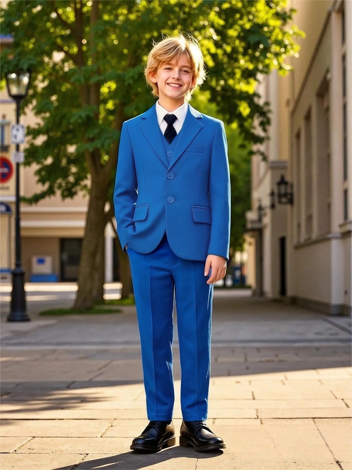 Boys Suit 5 Piece Jacket Vest Pants Shirt Tie Random Wedding Birthday Party Gift Performance Uniform School Uniforms Size 4-16Y