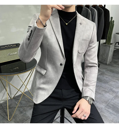 Deerskin Leather Jacket Blazer Men Casual Slim Fit Blazer Hombre Suit Leather Jacket Men Terno Masculino Men Clothing 6 Color