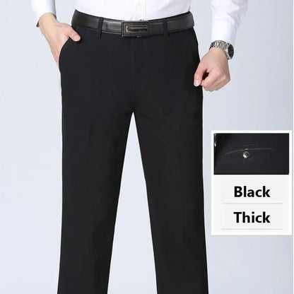 Men's Spring Autumn 100% Cotton Middle-aged Business Trousers Straight Slacks High Waist Dad's Thin Thick Casual Male Suit Pants
