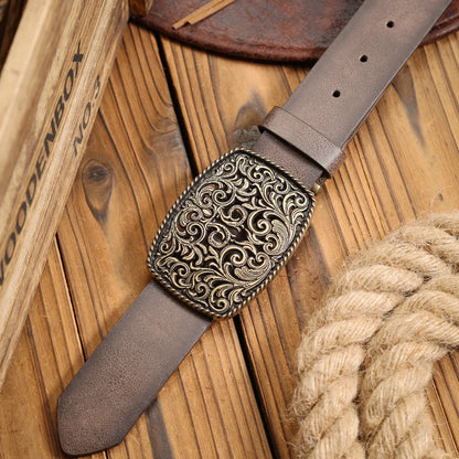 A Western-Buckle PU Belt Suitable for Both Men and Women, A Unique and Retro Brown Belt (With Perforated Nails Included)