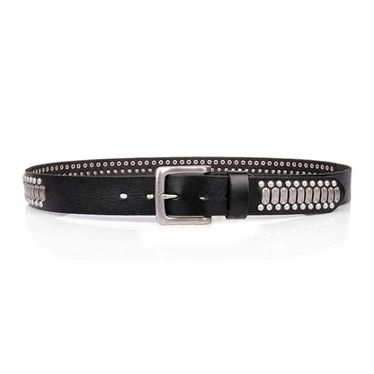 3.8CM Real Genuine Leather Belt Metal Pin Buckle Men Belt Male Wide Cowhide Hiphop Rock Rivet Belts for Men Ceinture Black