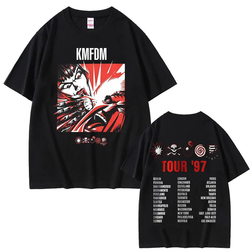 Rock Band Kmfdm Tour 97 Graphic Print T-shirt Summer Men Women Vintage Gothic Punk  Streetwear Male Casual Pure Cotton T Shirts