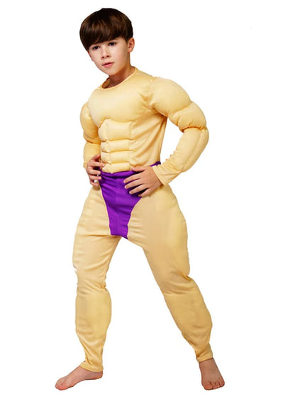 Muscle Costume for Adult Men Kids Role Play Funny Strong Men Muscle Jumpsuit Cosplay Halloween Themed Party Carnival Fancy Dress