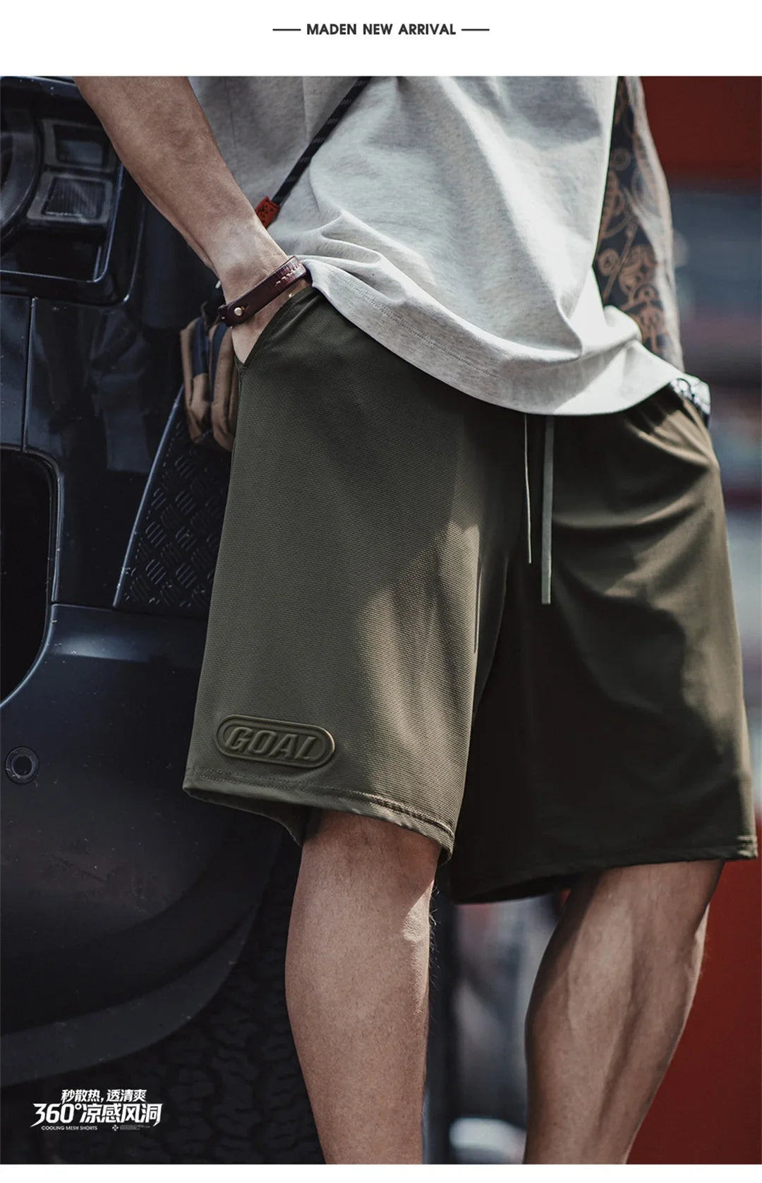 Men's American Workwear Mesh Ice Cool Breathable Short Thin Loose Outdoor Sports Fitness Casual Summer Training Bottoms
