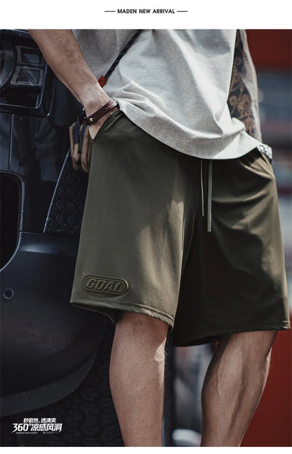 Men's American Workwear Mesh Ice Cool Breathable Short Thin Loose Outdoor Sports Fitness Casual Summer Training Bottoms