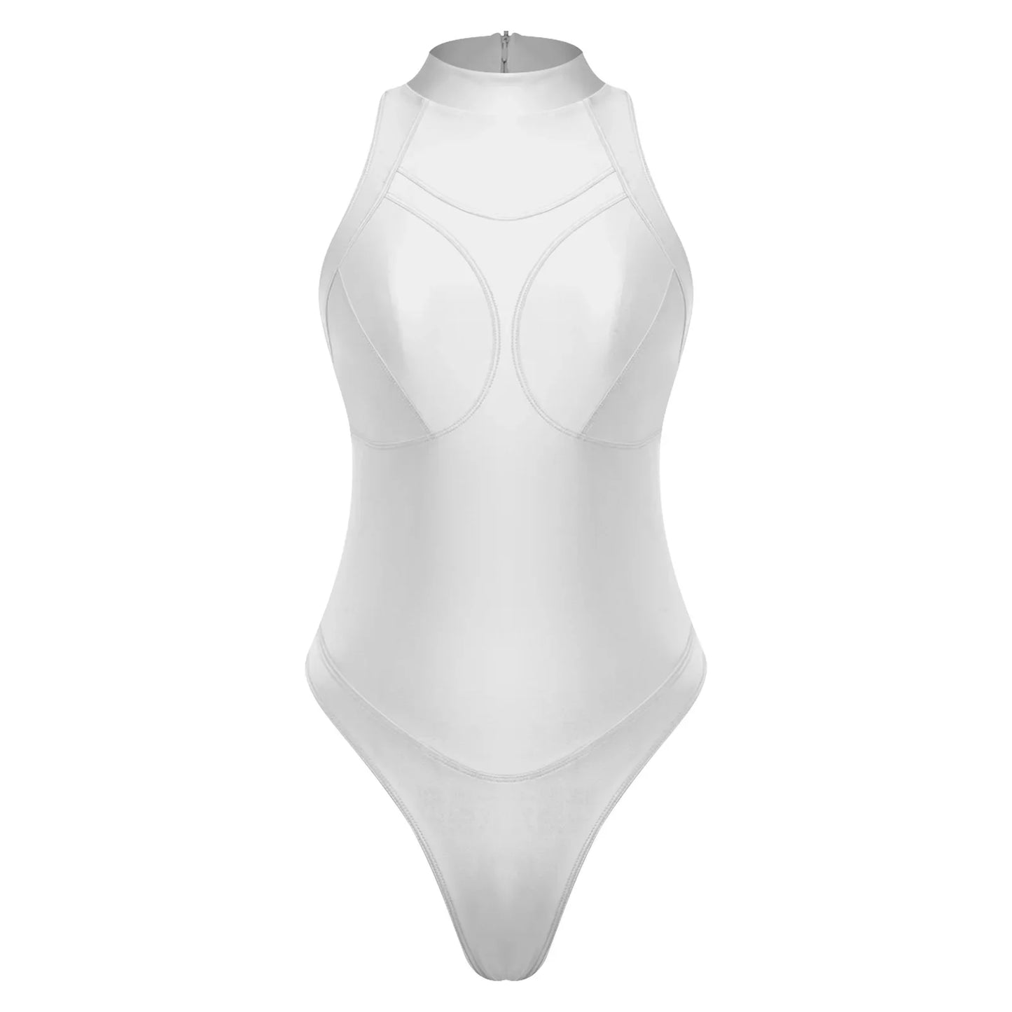 Womens Oil-shiny One-piece Bathing Suit Quick-drying Sleeveless Flat Seams High Cut Bodysuit Swimwear for Pool Beach Surfing