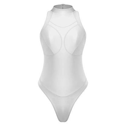 Womens Oil-shiny One-piece Bathing Suit Quick-drying Sleeveless Flat Seams High Cut Bodysuit Swimwear for Pool Beach Surfing