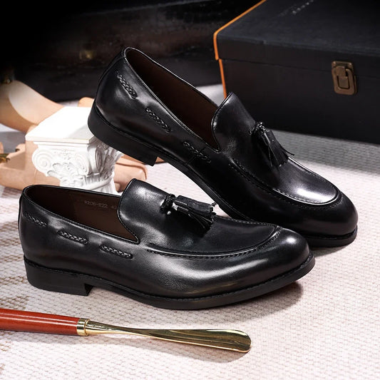 Classic Men's Genuine Leather Tassel Loafers Handmade Slip-On Casual Shoes Comfortable for Office Wedding Dressing Daily Wear