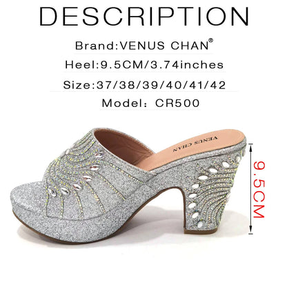 2023 The Latest Italian Design Rotary Rhine-Diamond Floral Thick Heel Platform Women's Comfortable Shoes Bag and Shoe Set