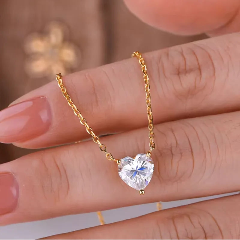 0.5-2CT Heart Cut Moissanite Solitaire Pendant Necklaces for Women 925 Sterling Silver Chains Fine Jewelry Gifts Collar