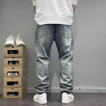 Autumn and Spring New Fashion Trend Printed Straight Leg Sports Denim Pants Men's Loose Comfortable Plus Size High Quality Pants