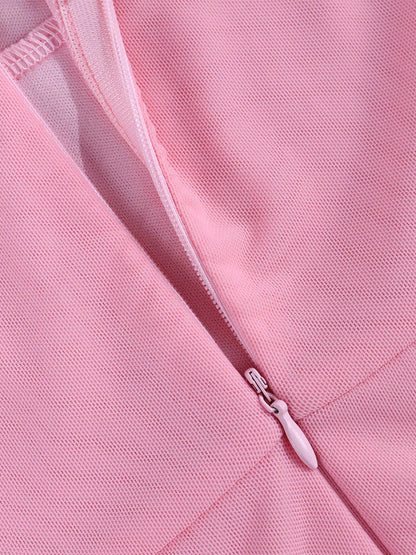 Halter Flounce Sleeves Mesh Pink Dress Women Sexy Solid Backless Bandage Mini Vestido Summer Vacation Party Club