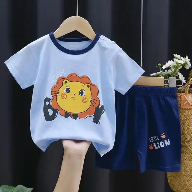 Dinosaur Printed Boys T-shirt + Shorts Casual Suit Summer Children's Clothes Loose Fashion Short Sleeved Cartoon Tracksuits 0-4Y