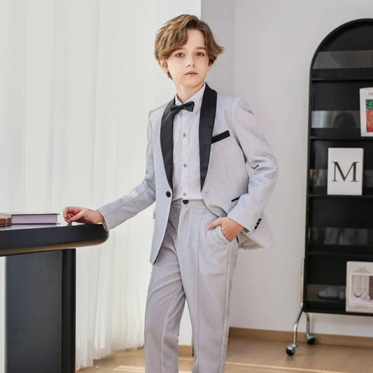 Glitter Boys Shawl Lapel Suits 3 Pieces Stage Performance Outfit,Handsome Smart Kids Suit Set For Birthday Party 90-170cm
