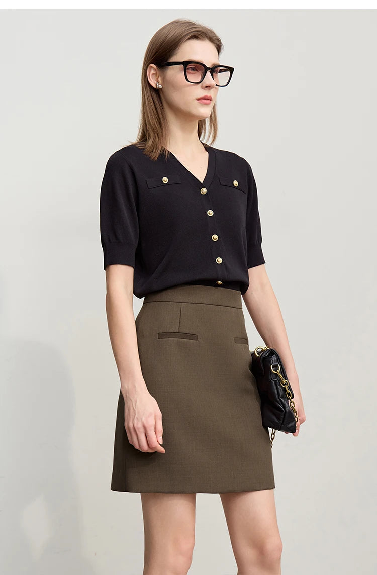 Mini Skirt 2026 Spring New Elegant Commuter Versatile Short Skirt A-Line Color-blocking Splicing Women's Clothing 12621021