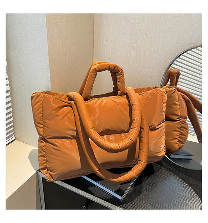 Fashion Large Capacity Puffer Shoulder Bags Padded Women Handbags Casual Nylon Quilted Big Tote Bag Warm Winter Shopper Purses