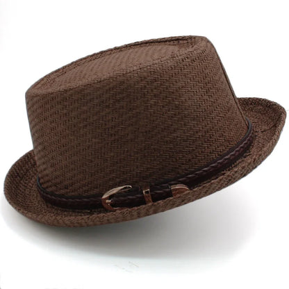 Men Women Straw Pork Pie Hats Summer Sunhat Boater Caps Sailor Sombrero Beach Fedora Trilby Outdoor Travel US Size 7 1/4 UK L