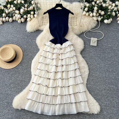 Autumn 3D Floral Spliced Long Dress 2025 Female O Neck Long Sleeves High Quality Slim Luxury Knitted Party Cake Dress