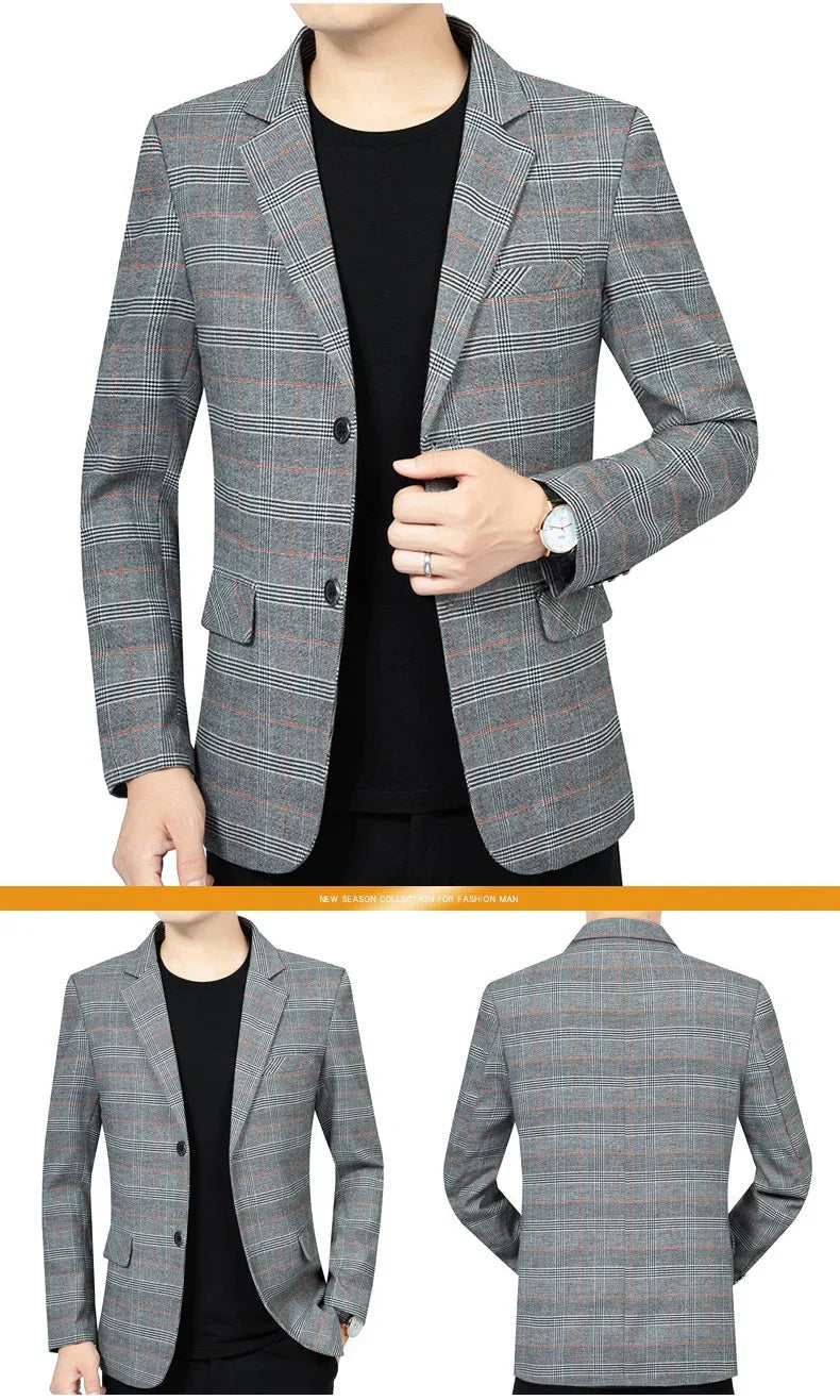 Brand 2026 Spring Stripe Suits Men 2 Button Autumn Business Elegant Man Jacket  Fashion New in Suits Blazers Men