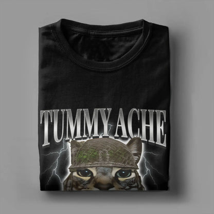 Tummy Ache Survivor Cat Meme Funny Saying Cats Animals T Shirt Summer  Pure Cotton T-Shirts For Men's Trending Casual Tee Shirt