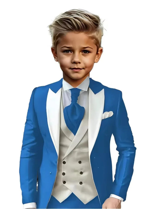 Handsome Kids Suit Set 3 Pieces Banquet Party Wear High Quality Boys Peak Lapel Suit Wedding Ring Bearer Outfit Plus Size Tuxed