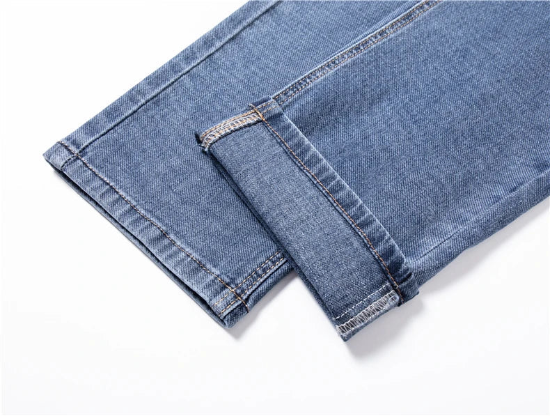 2026 New Autumn Men's Blue Straight-leg Jeans Business Casual Cotton Stretch Denim Pants Male Brand Plus Size 40 42 44