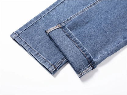 2026 New Autumn Men's Blue Straight-leg Jeans Business Casual Cotton Stretch Denim Pants Male Brand Plus Size 40 42 44
