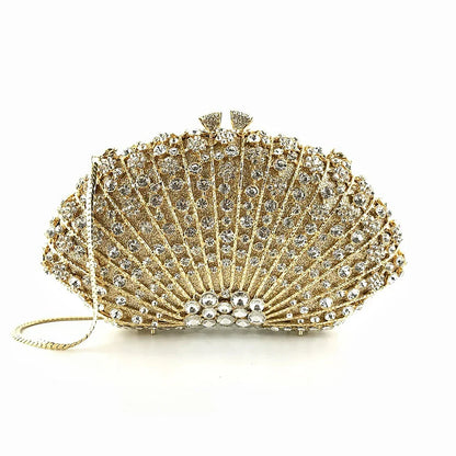 High Quality Elegant Exquisite Fan Shaped Ladies Evening Clutch Bag Banquet Chain Shoulder Bag