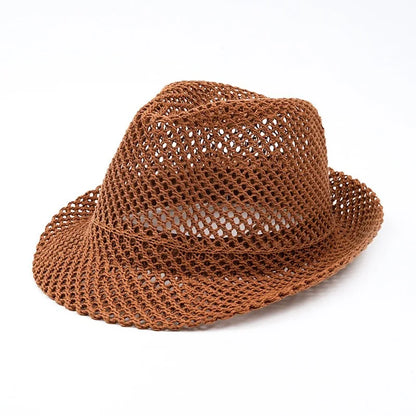 Mesh Hollow-Out Jazz Hat Summer Breathable Sun Protection Hat Straw Hat British Retro Casual Cool Hat