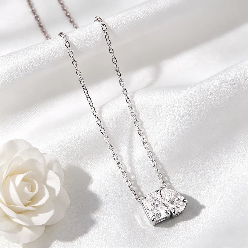 2-5CTTW Radiant Cut Moissanite Necklace for Women 2 Stones Luxury Lab Diamond Pendant S925 Sterling Silver Plated 18K