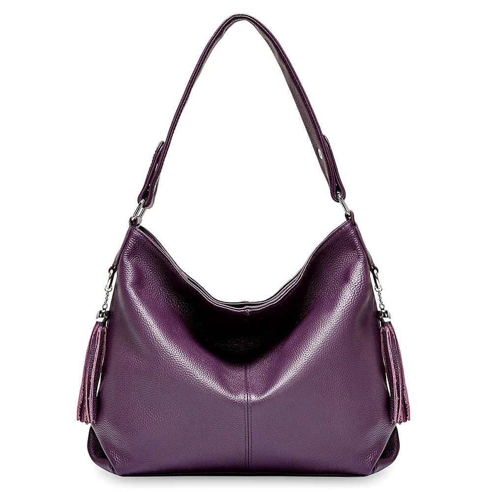 2026 New Fashion Soft Real Genuine Leather Tassel Women Handbag Elegant Ladies Hobo Shoulder Bag Messenger Purse Satchel