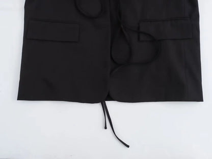 Casual Oversized Black Blazer Women V Neck Bow Tie Pockets Loose Jackets Fashion 2025 Fall Streetwear Women Outwears