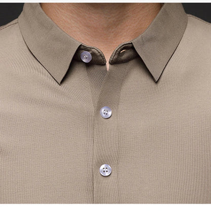 Mulberry Silk Men's Polo Shirts Luxury Long Sleeve Solid Color Golf Male T-shirts Spring Autumn Business Casual Man Tees
