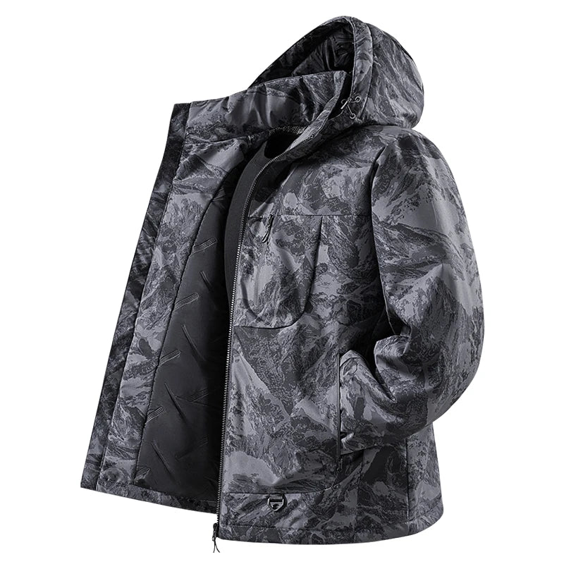 Men's Winter Warm Windbreaker Graphene Inner Waterproof Fleece Jackets Hiking Camping Climbing Skiing Thermal Rain Coat