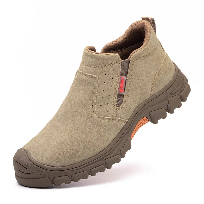 Genuine Leather Cow Suede Safety Work Shoes For Men Composite Head Anti Nail Anti Static Welding Shoes Indestructible Boots