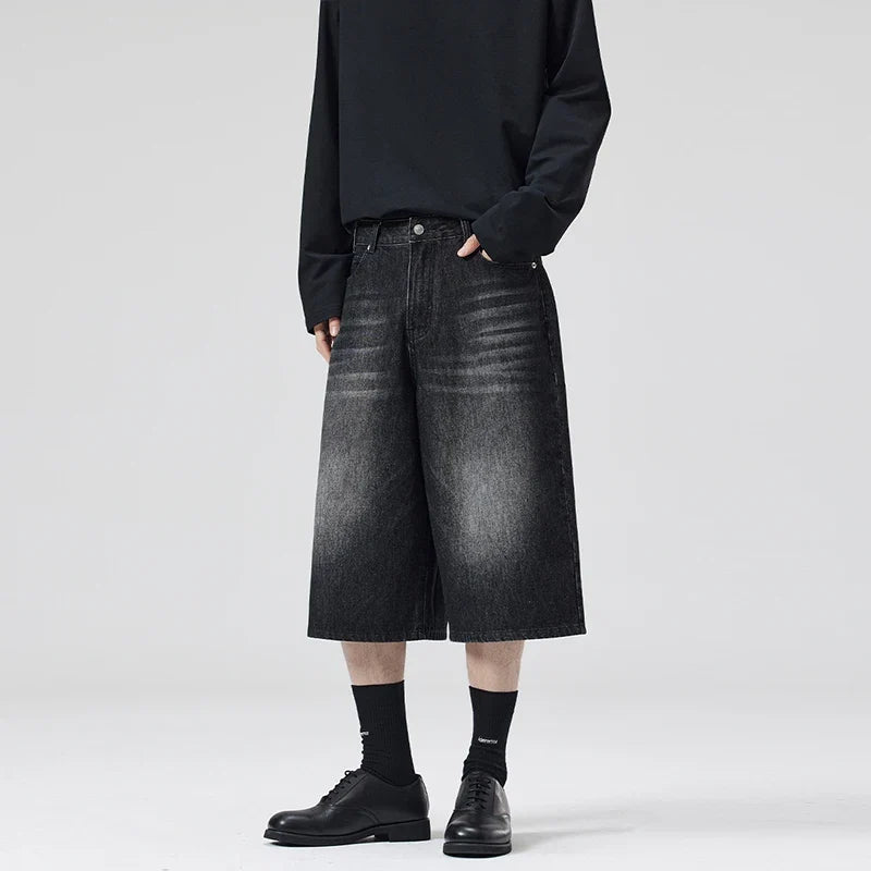 Summer New Fashion Denim Shorts Loose Straight Casual Vintage American Personality Jeans Streetwear Male Short Pants