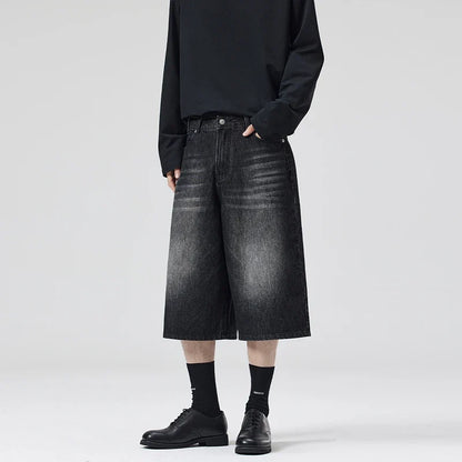 Summer New Fashion Denim Shorts Loose Straight Casual Vintage American Personality Jeans Streetwear Male Short Pants