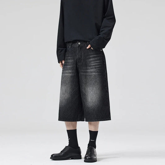 Summer New Fashion Denim Shorts Loose Straight Casual Vintage American Personality Jeans Streetwear Male Short Pants