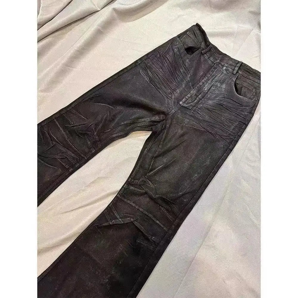 High street coated micro-flare jeans American retro heavy industry men and women black gothic retro casual loose jeans