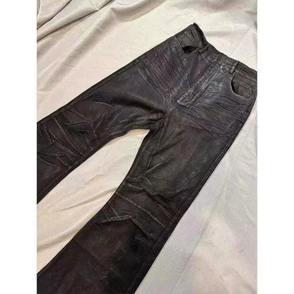 High street coated micro-flare jeans American retro heavy industry men and women black gothic retro casual loose jeans