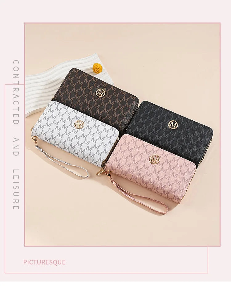 Double Zipper Wallets Women Men Long Coin Purses Cards Holder Handbags Billfold Wristlet Wallet Clutch Money Bags M Letter Purse