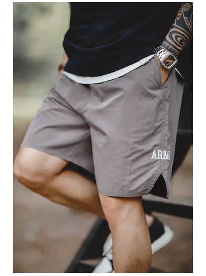 Retro Training Sports Shorts with Thin Letter Embroidered Straight Shorts for Men's Summer Fashion Pants