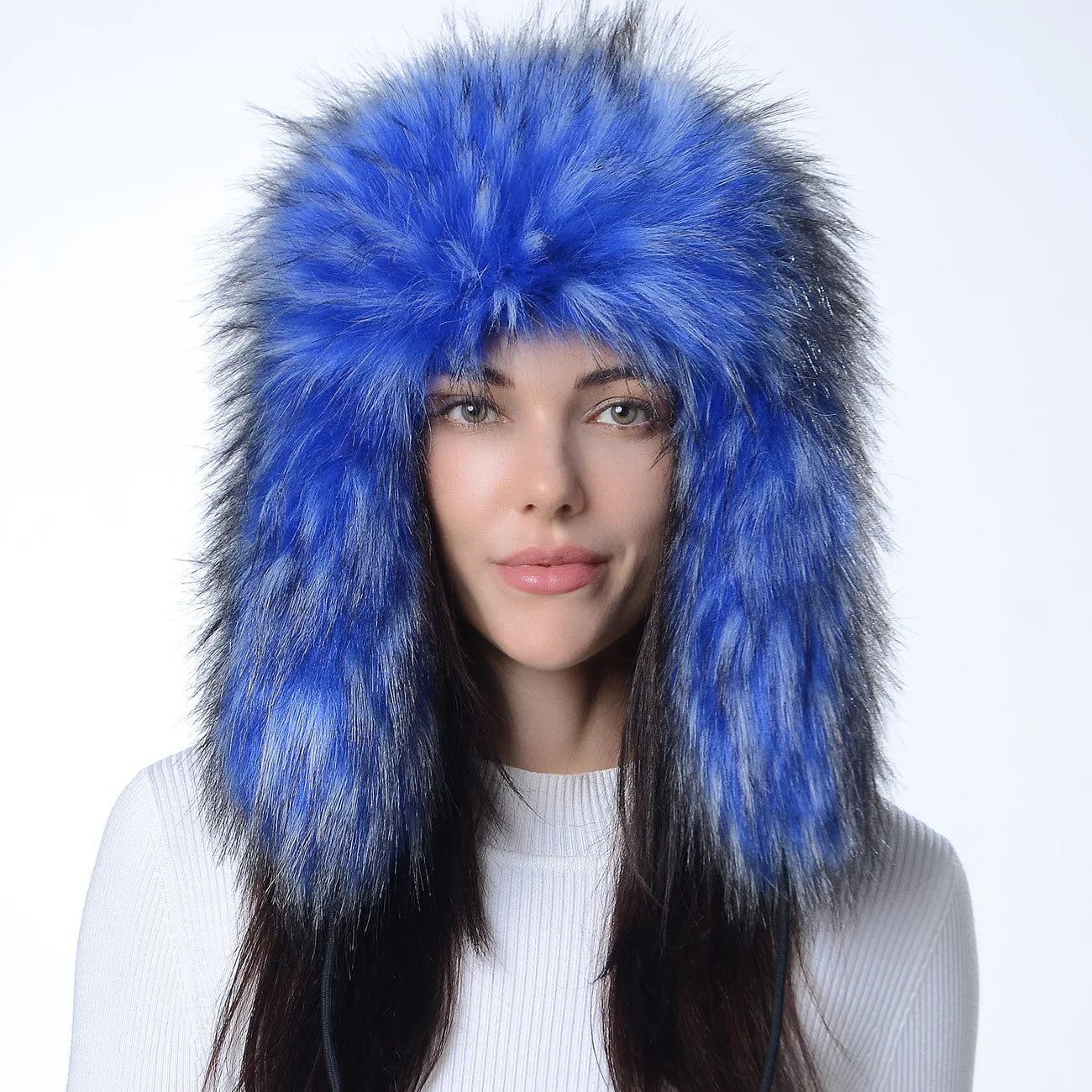 Plush Raccoon Fur Hat Women Thicken Faux Fur Earflap Hat Winter Warm Russian Ushanka Hats Windproof Furry Bomber Cap