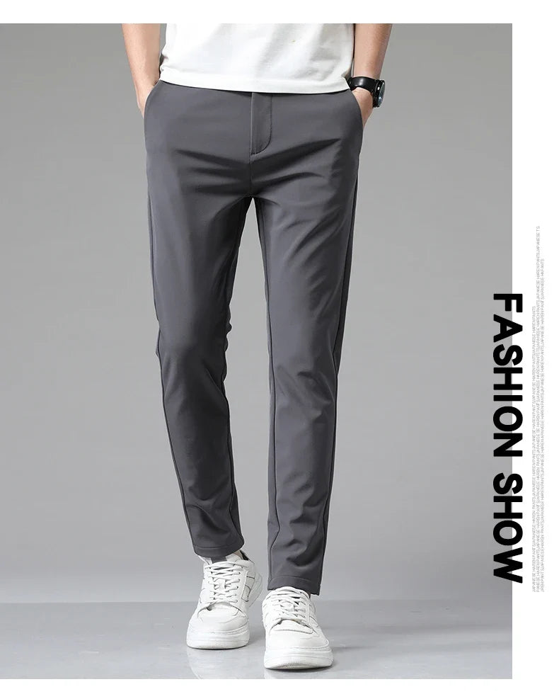 2024 Summer New  Men's Thin Straight Casual Pants Classic Style Light Gray Business Stretch Trousers Male Brand