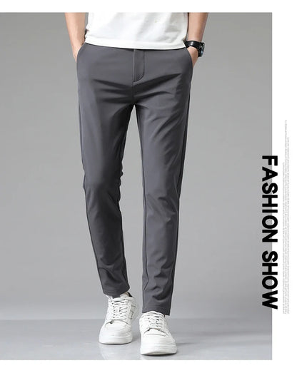2024 Summer New  Men's Thin Straight Casual Pants Classic Style Light Gray Business Stretch Trousers Male Brand