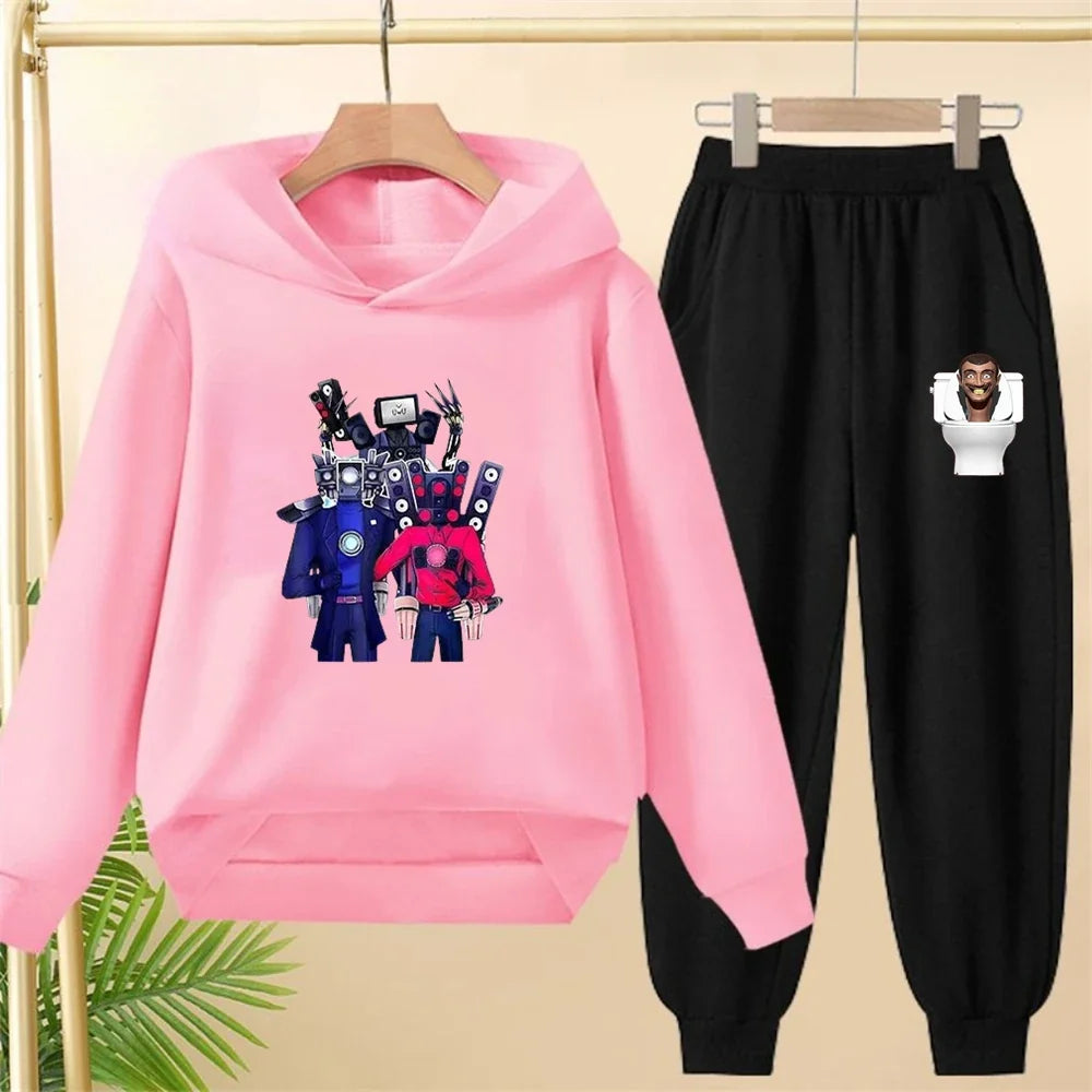 Skibidi Toilet Children's Autumn Winter Hoodie Black Pullover Boys Girls Toddler 2-12Yrs Top+Trousers Coat Casual Fashion Set